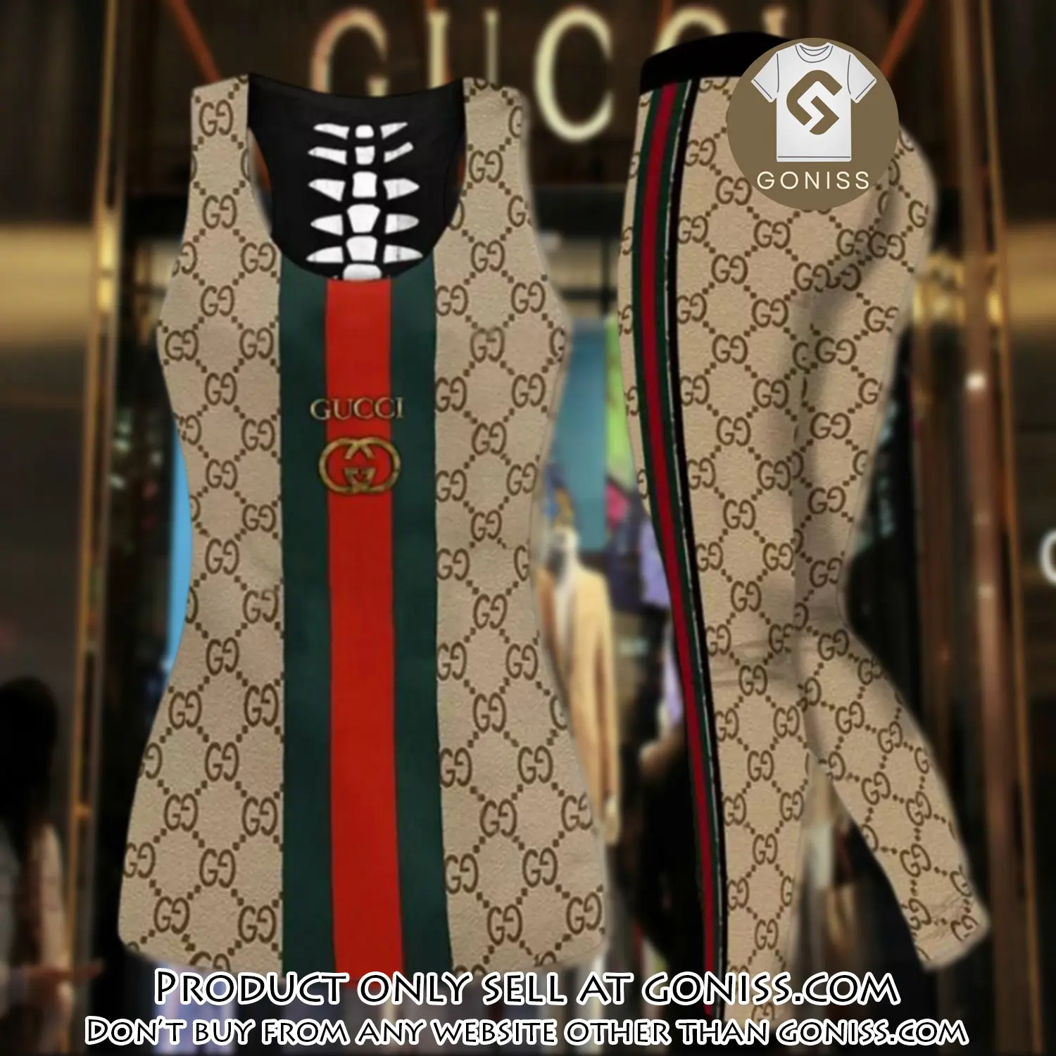 Gucci stripe tank top leggings set luxury brand for women yoga gym gn0445639